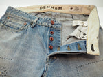 デンハム DENHAM MADE IN JAPAN DENIM GRADE MIJSASHIKO レギュラーフィット 日本製 ステッチ パッチワーク クラッシュ ジーンズ パンツ W32×L32 デニム 刺繍 ブルー 101MB-20