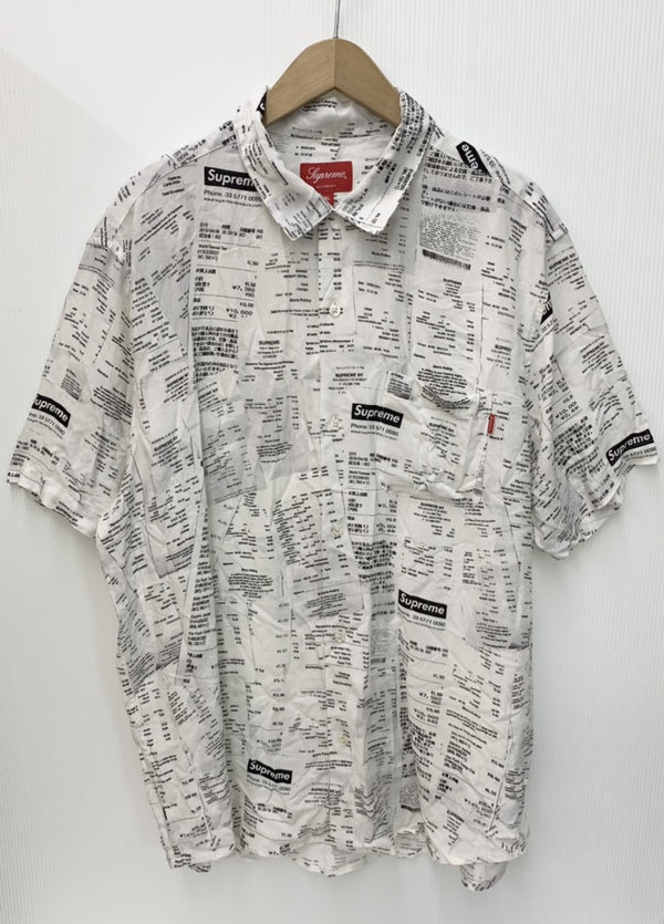 シュプリーム SUPREME Receipts Rayon S/S Shirt 2020AW レシート 半袖シャツ 総柄 ホワイト LLサイズ 201MT-218