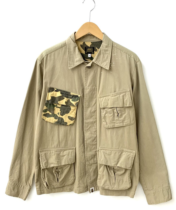 アベイシングエイプ A BATHING APE  ファティーグジャケット 1stカモ ミリタリー シャツ ポケット 1930-140-017 ジャケット カモフラージュ・迷彩 ベージュ Mサイズ 201MT-776