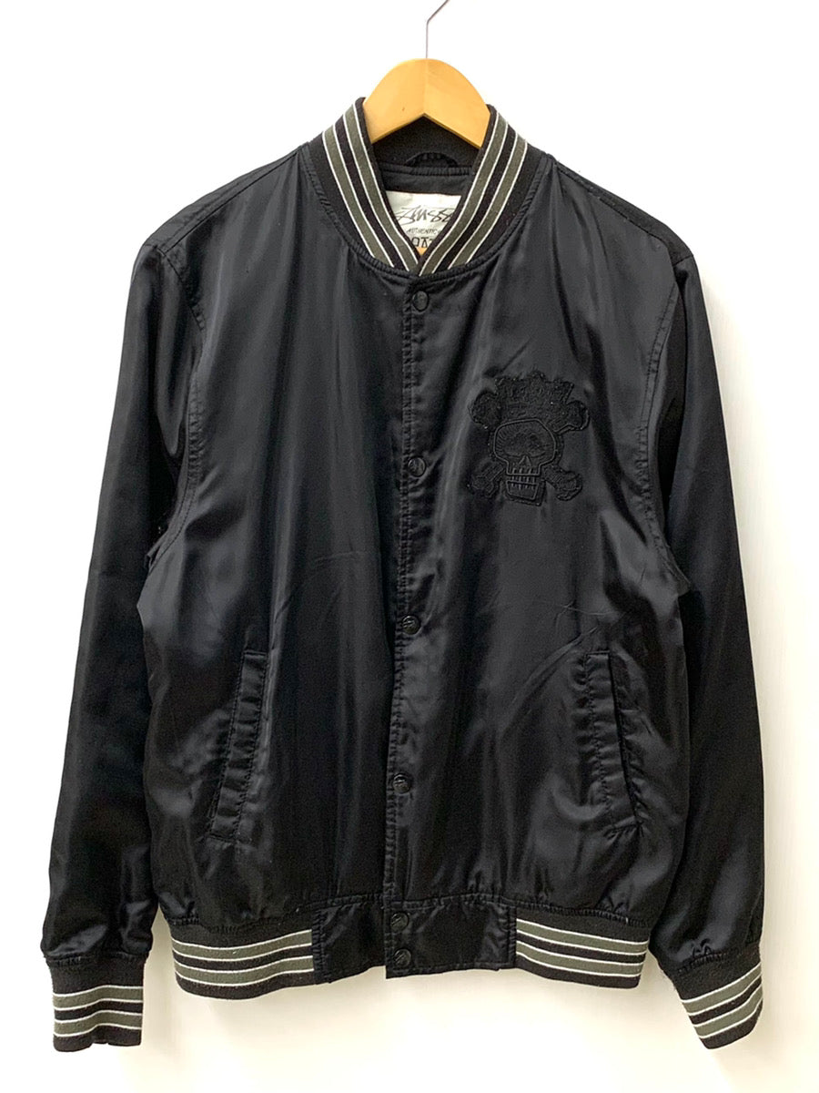 ステューシー STUSSY 00s AUTHENTIC GEAR スカル バックアーチロゴスカジャン ジャケット ロゴ ブラック Sサイズ  201MT-2057