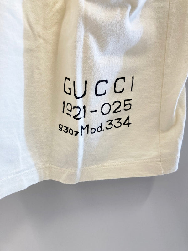 グッチ GUCCI 1921-025 9307 Mod. 334 LOGO Cream バックプリントTシャツ ロゴ クルーネック 半袖カットソー  クリーム系カラー XL Tシャツ 無地 LLサイズ 101MT-1829