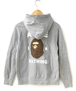 アベイシングエイプ A BATHING APE ジップアップ パーカー フーディー 猿 ロゴ ベイプ パーカ プリント グレー Sサイズ 201MT-764