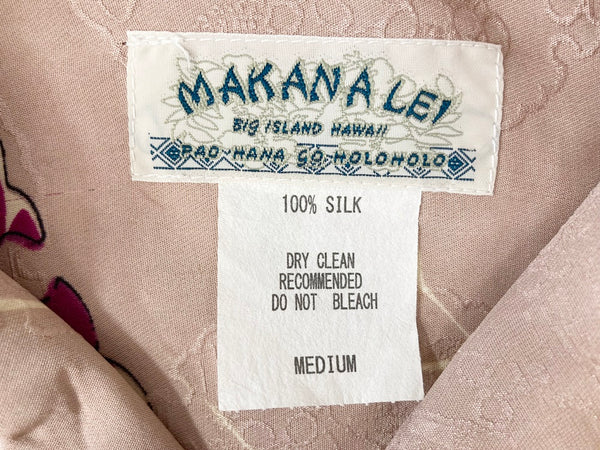 マカナレイ MAKANALEI 半袖シャツ アロハシャツ 和柄 金魚 シルク100％ ピンク系 ポケット 半袖シャツ 総柄 ピンク Mサイズ 101MT-797
