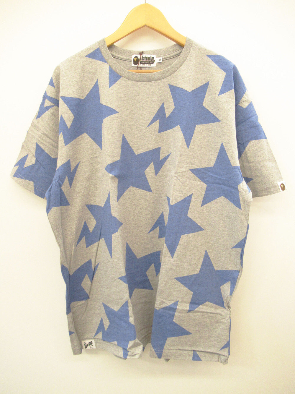 A BATHING APE ア ベイシングエイプ BAPE STA Tシャツ 20周年 復刻 総柄 星 RELAXED STA PATTERN TEE  グレー サイズXL メンズ (TP-777)