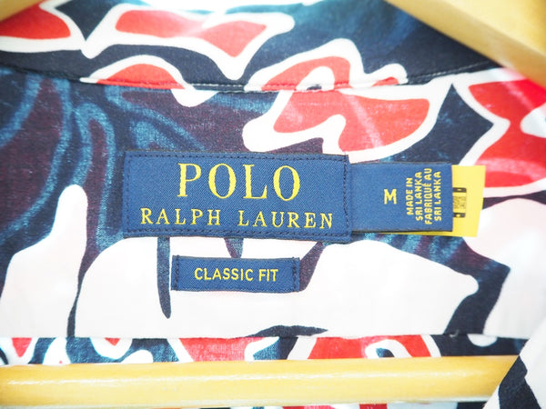 ラルフローレン RalphLauren POLO アロハシャツ 開襟シャツ カジュアルシャツ  黒×赤×白 半袖シャツ 総柄 ブラック Mサイズ 101MT-860