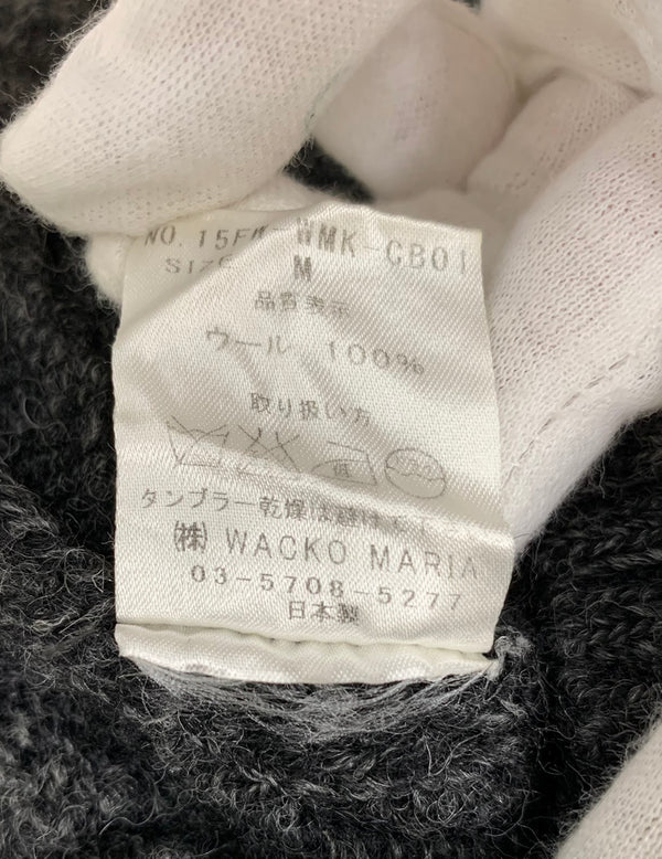 ワコマリア WACKO MARIA クルーネック ケーブル ニット ウール100％ 日本製 15FW-WMK-CB01 セーター 無地 グレー Mサイズ 201MT-1297