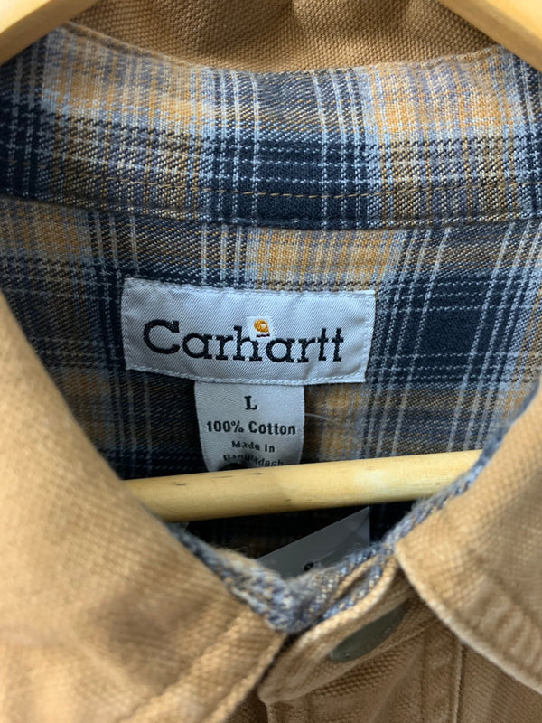 カーハート Carhartt ワークシャツ ダック生地 長袖シャツ ロゴ ベージュ Lサイズ 201MT-2197