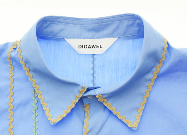 ディガウェル DIGAWEL 23AW URU TOKYO シャツ ブラウス 無地 長袖シャツ 青 1 長袖シャツ 刺繍 ブルー 103MT-159