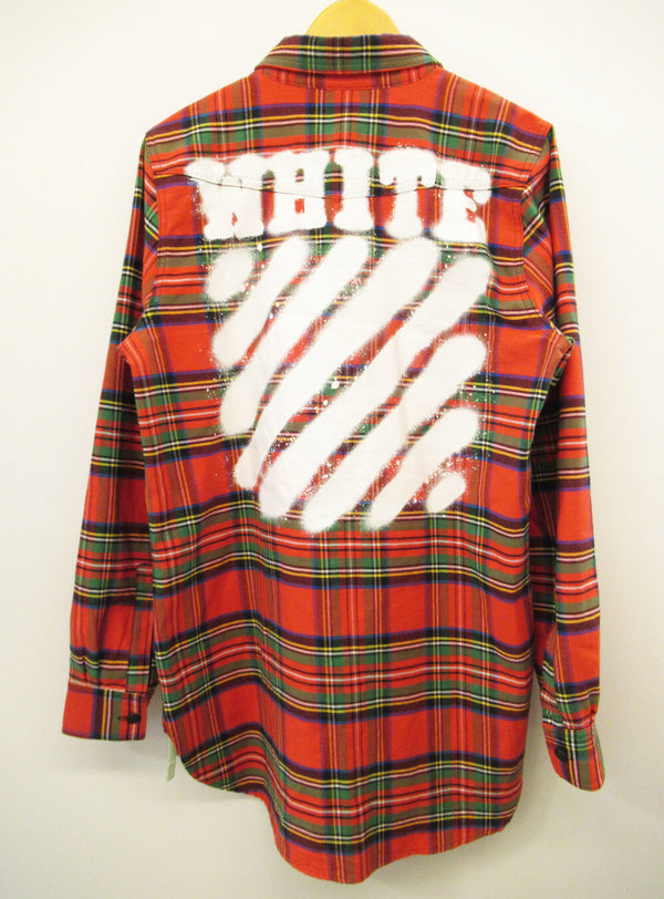 OFF-WHITE オフホワイト DIAG SPRAY CHECK SHIRT スプレー チェック シャツ 長袖 赤 レッド サイズS メンズ (TP-745)