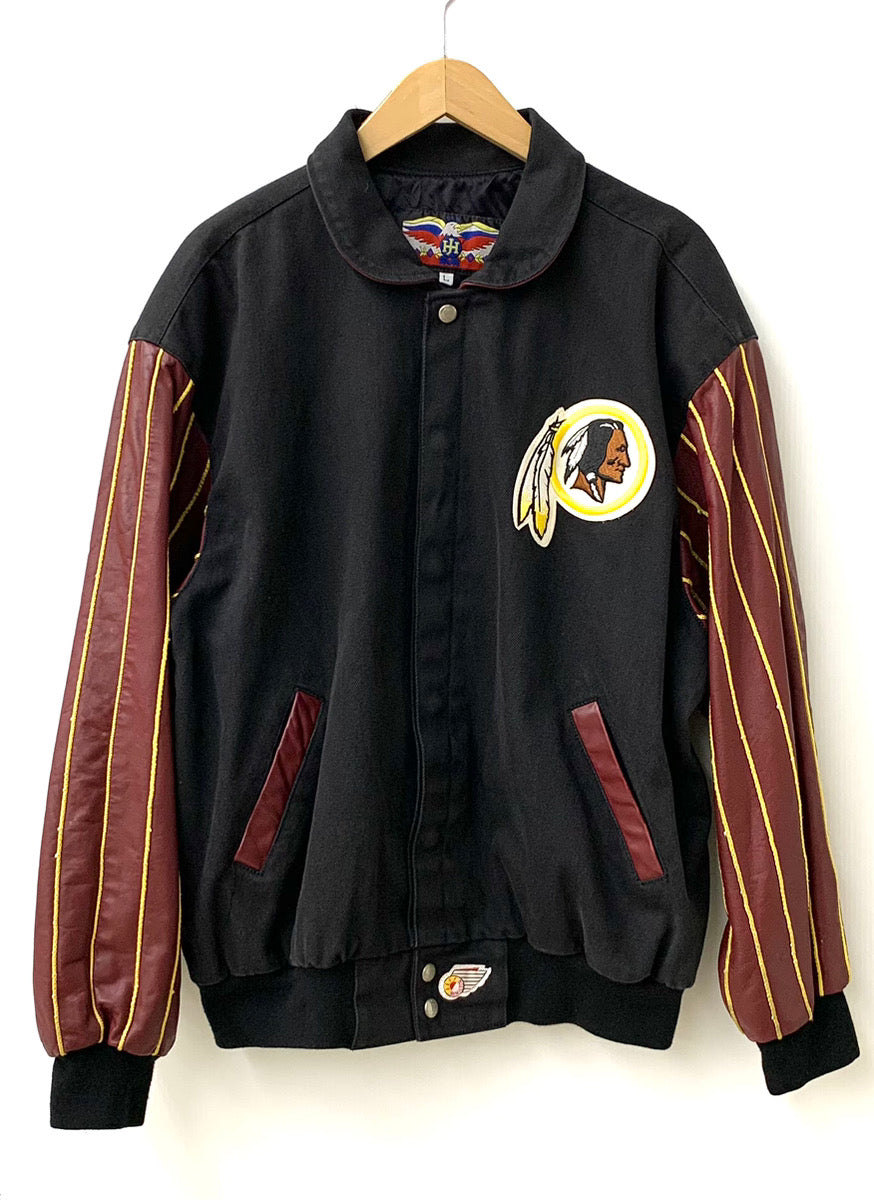 ジェフ・ハミルトン JEFFHAMILTON スタジアムジャンパー スタジャン ワッペン 刺繍 NFL ジャケット 刺繍 ブラック Lサイズ  201MT-1541 | 古着通販のドンドンサガール