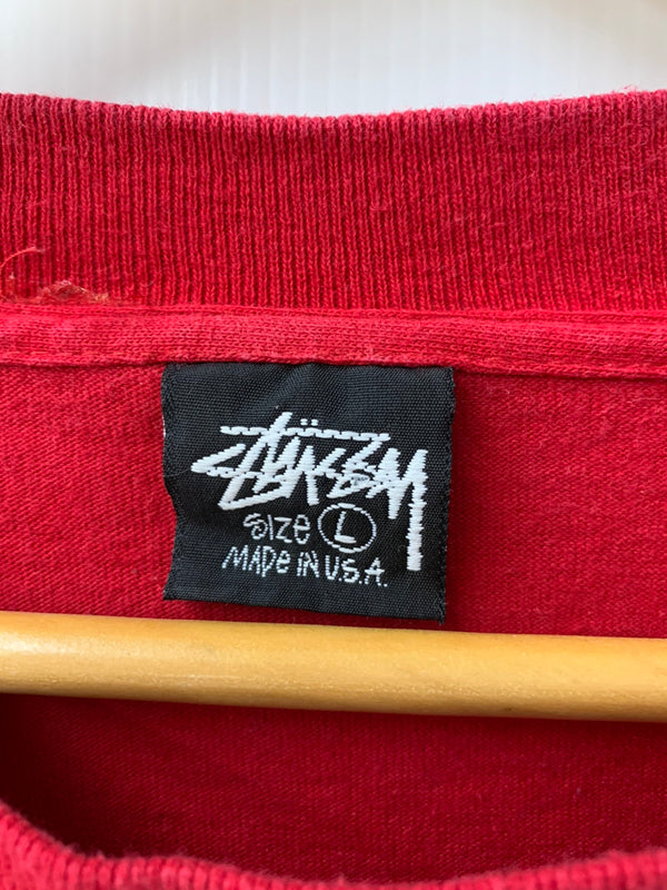 ステューシー STUSSY オールドステューシー OLD STUSSY 80s 80年代 黒タグ ラスタ クラウン 王冠 USA製 Tシャツ プリント レッド Lサイズ 201MT-1406