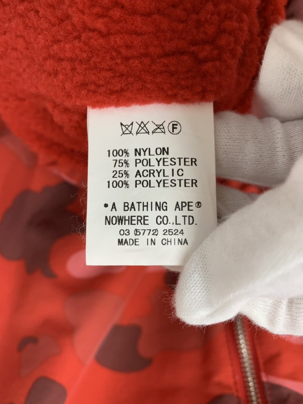 アベイシングエイプ A BATHING APE ハーフジップ フーディー カモ BAPE パーカ カモフラージュ・迷彩 レッド Lサイズ 201MT-600