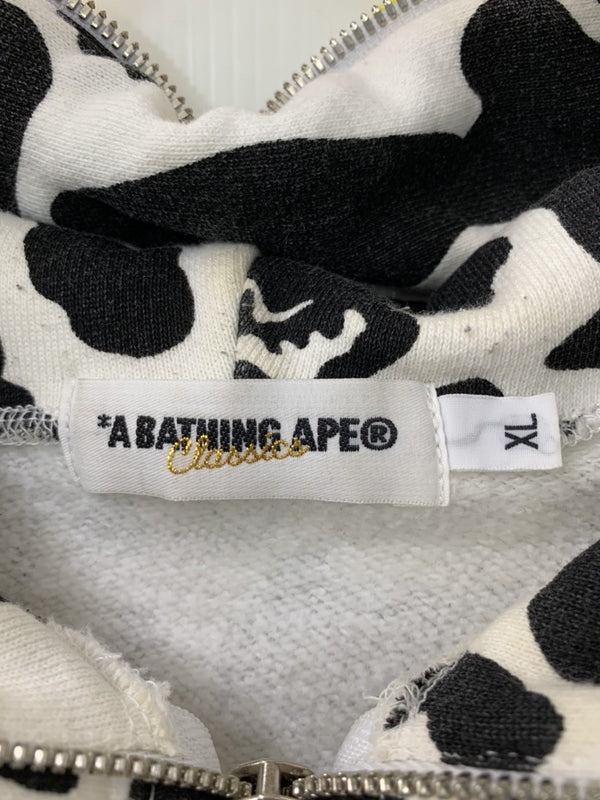 アベイシングエイプ A BATHING APE ホルスタイン パーカー ジップアップ 牛 パーカ 総柄 ホワイト LLサイズ 201MT-494