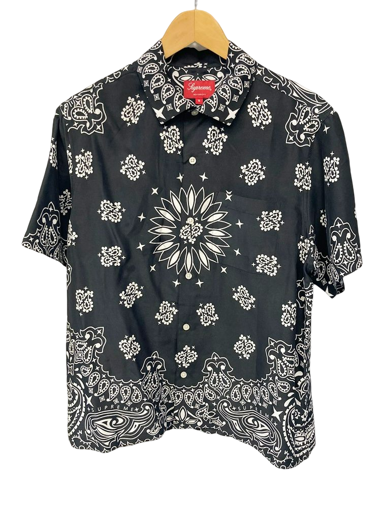 シュプリーム SUPREME Bandana Silk S/S Shirt 21SS Black バンダナ シルク シャツ シルク ブラック系 黒  半袖 シャツ 半袖シャツ 総柄 ブラック Sサイズ 101MT-1182 | 古着通販のドンドンサガール