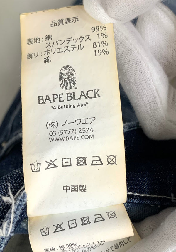 ア ベイシング エイプ A BATHING APE BAPE BLACK バンダナ付属 ダメージ加工 デニム ロゴ ブルー XLサイズ 201MB-488