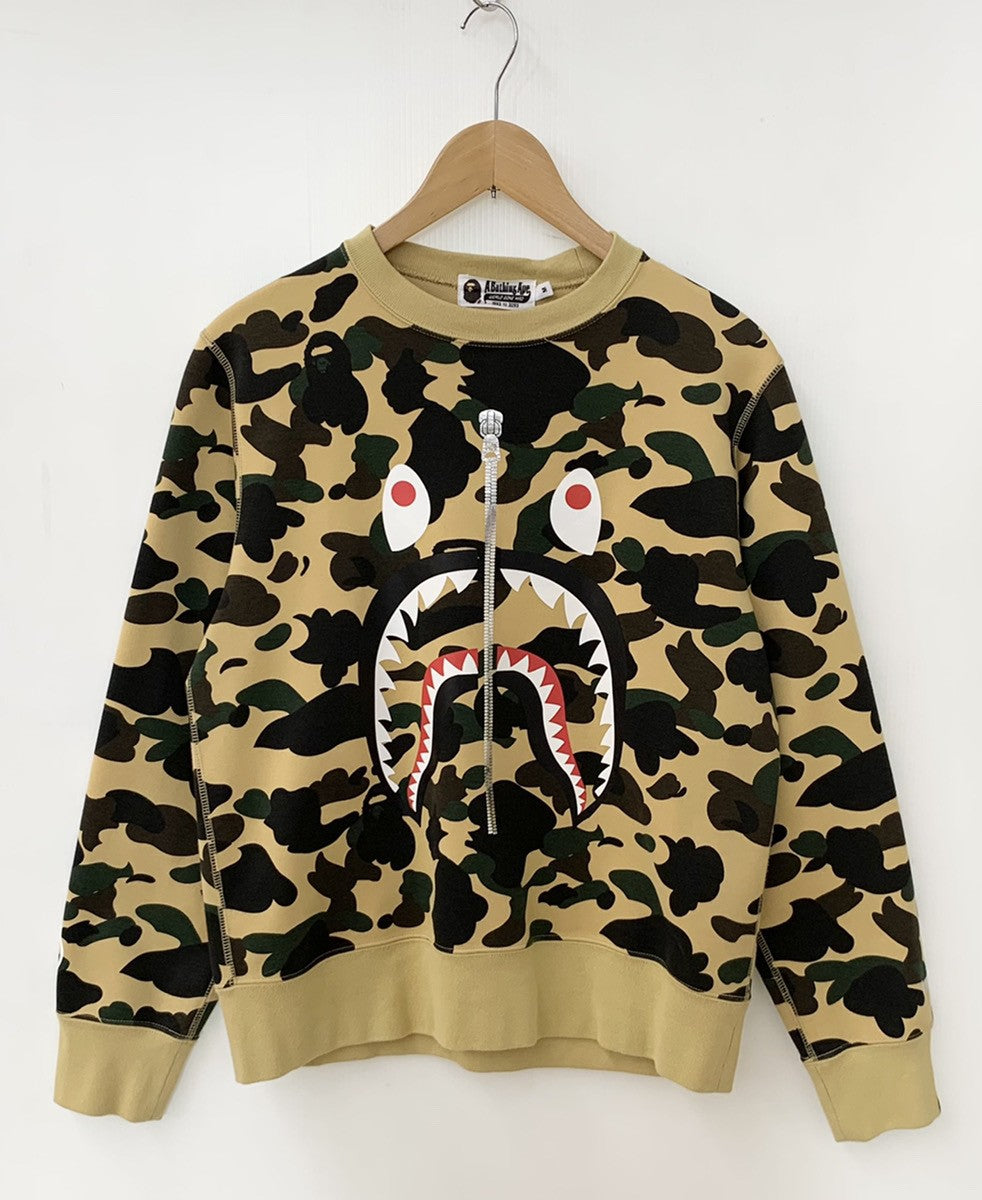 アベイシングエイプ A BATHING APE カモ柄 クルーネック プルオーバー シャーク スウェット カモフラージュ・迷彩 イエロー Mサイズ  201MT-373