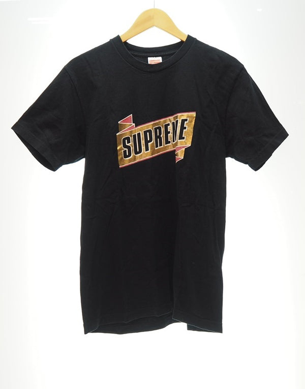 シュプリーム SUPREME ロゴプリントTシャツ 半袖カットソー 黒 ゴールド Tシャツ プリント ブラック Mサイズ 101MT-695