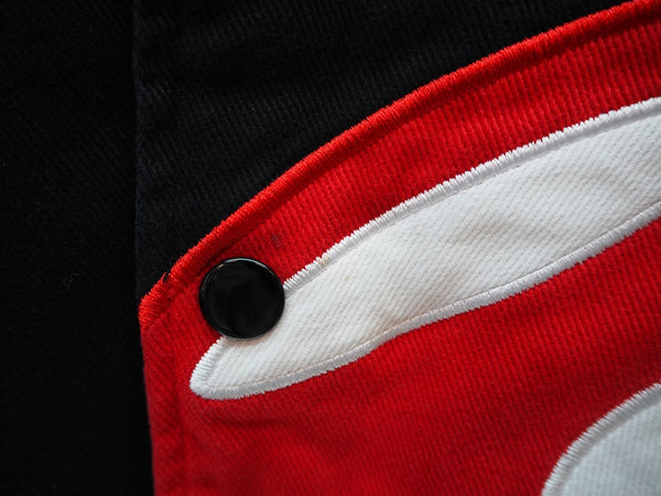 シュプリーム SUPREME Skittles Mitchell & Ness Varsity Jacket スキットルズ スタジアムジャンパー スタジャン 上着 ロゴ  黒 ジャケット 刺繍 ブラック Lサイズ 101MT-609