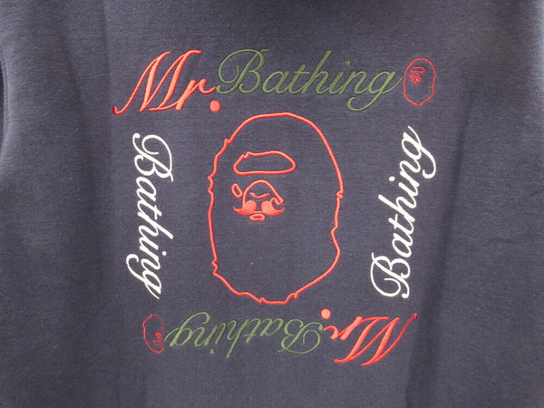 A BATHING APE ア ベイシング エイプ MR EMBROIDERY ZIP HOODIE ジップ パーカー 刺繍 ネイビー サイズＬ メンズ (TP-820)