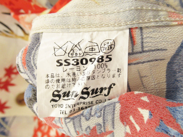 SUNSURF サンサーフ 東洋 アロハシャツ 紅葉 鹿 和柄 総柄 レーヨン レッド サイズXS  メンズ SS30985 (TP-815)