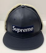 【中古】シュプリーム SUPREME ニューエラ New Era 22AW Supreme leather earflap box logo new era フライトキャップ 帽子 メンズ帽子 キャップ ロゴ ネイビー 201goods-245