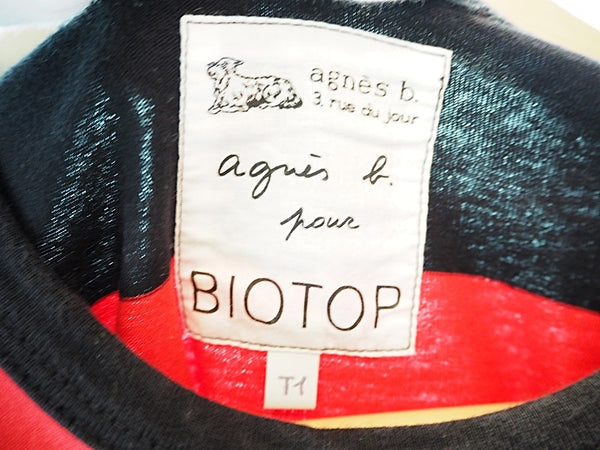 アニエスベー agnès b. agnes b. BIOTOP ボーダー ロングスリーブTシャツ 長袖カットソー トップス 黒×赤 サイズT1 ロンT ボーダー ブラック 101DMT-343