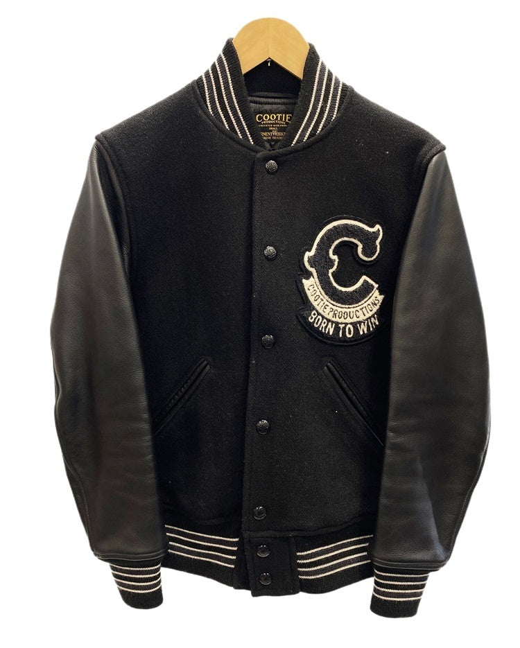 クーティー COOTIE 1st Place Jacket Black×Black 1st. 黒 スタジャン レザー Made in JAPAN  ジャケット ロゴ ブラック Sサイズ 101MT-1970 | 古着通販のドンドンサガール