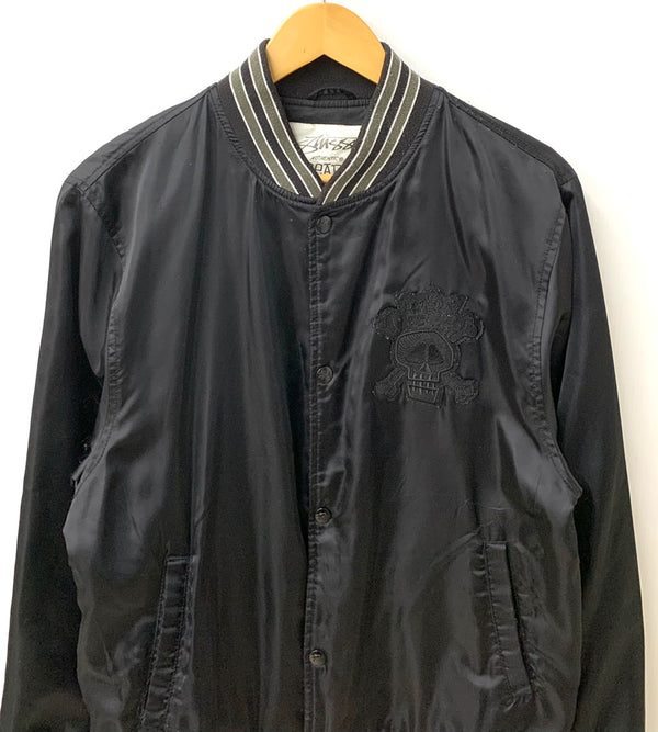 ステューシー STUSSY 00s AUTHENTIC GEAR スカル バックアーチロゴスカジャン ジャケット ロゴ ブラック Sサイズ 201MT-2057