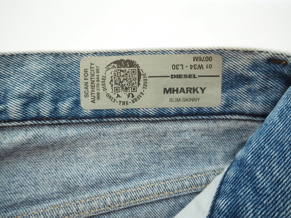 ディーゼル DIESEL MHARKY L.30 スリムスキニー ダメージジーンズ パンツ サイズW34×L30 0076M デニム 無地 ブルー 101MB-32
