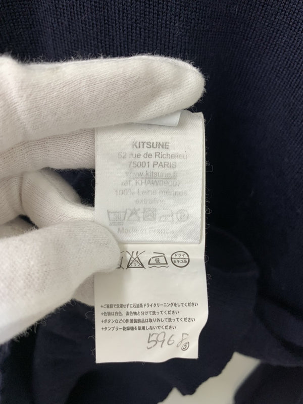 メゾンキツネ Maison Kitsune Vネック ニット メリノウール セーター 刺繍 ネイビー Mサイズ 201MT-628