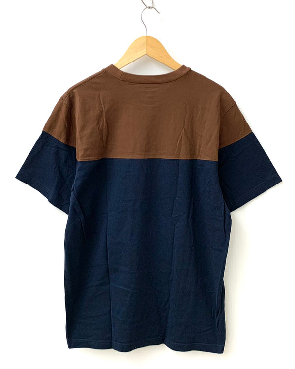 シュプリーム SUPREME バイカラー 切替 ロゴ クルーネック Tee Tシャツ 刺繍 ネイビー Mサイズ 201MT-1249