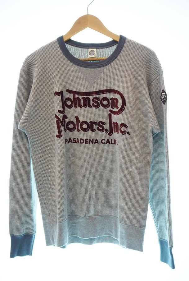 トイズマッコイ TOYS McCOY BIG WAFFLE CREW NECK SHIRT JOHNSON MOTORS INC. ビッグ ワッフル  クルーネック シャツ ジョンソンモータース アッシュ 日本製 長袖カットソー トップス ロンT プリント グレー Lサイズ 101MT-437