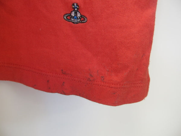Vivienne Westwood MAN ヴィヴィアンウエストウッド メン Tシャツ ロンT 赤 レッド プリント ロゴ 変形 日本製 VW-24-77061 コットン100% サイズ46 メンズ (TP-640)