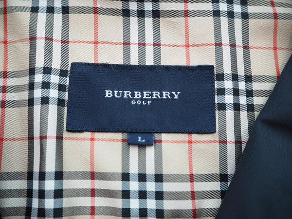 バーバリー Burberry GOLF ゴルフ ブルゾン バーバリーチェック 刺繍 ジャケット ワンポイント ブラック Lサイズ 101MT-80