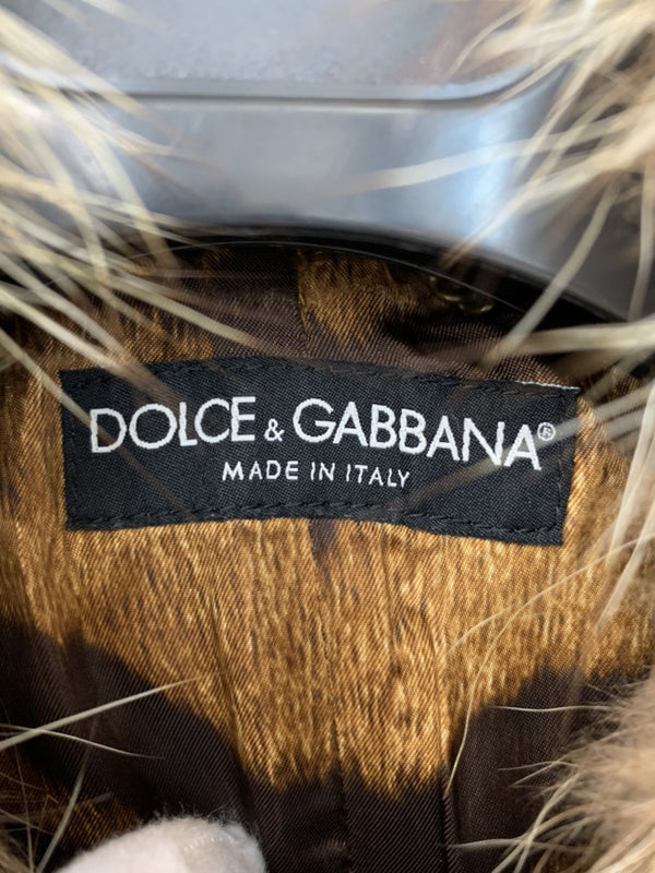ドルチェ&ガッバーナ Dolce&Gabbana レザー ラクーン ファー ライダース シープスキン 羊皮 G5536 ジャケット 無地 ブラウン 201LT-147