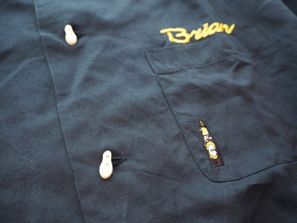 ヒューストン HOUSTON BOWLING SHIRTBEER2 ボーリングシャツ ビール ２ 刺繍 バックプリント 背面刺繍 40660 半袖シャツ 刺繍 ブラック Mサイズ 101MT-74