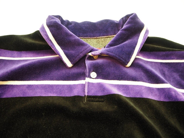 シュプリーム SUPREME 21SS Week15 Stripe Velour Polo ベロア ポロシャツ 半袖 紫×黒 半袖ポロシャツ ボーダー パープル Lサイズ 101MT-117