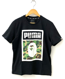 アベイシングエイプ A BATHING APE × プーマ PUMA Bape Logo SS Tee ロゴ Tシャツ カモフラージュ・迷彩 ブラック Sサイズ 201MT-1122
