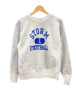 チャンピオン Champion リバースウィーブ REVERSE WEAVE STORM FOOTBALL 単色タグ 赤単 前期 70s ヴィンテージ アメカジ USA製 3段プリント 青ラバー  スウェット プリント グレー Lサイズ 101MT-1745