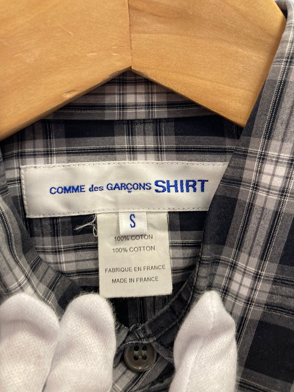 コムデギャルソン COMME des GARCONS SHIRT フランス製 コットンシャツ チェックシャツ カジュアルシャツ  背面パッチワーク ブラック×グレー×ホワイト 長袖シャツ チェック ブラック Sサイズ 101MT-1391