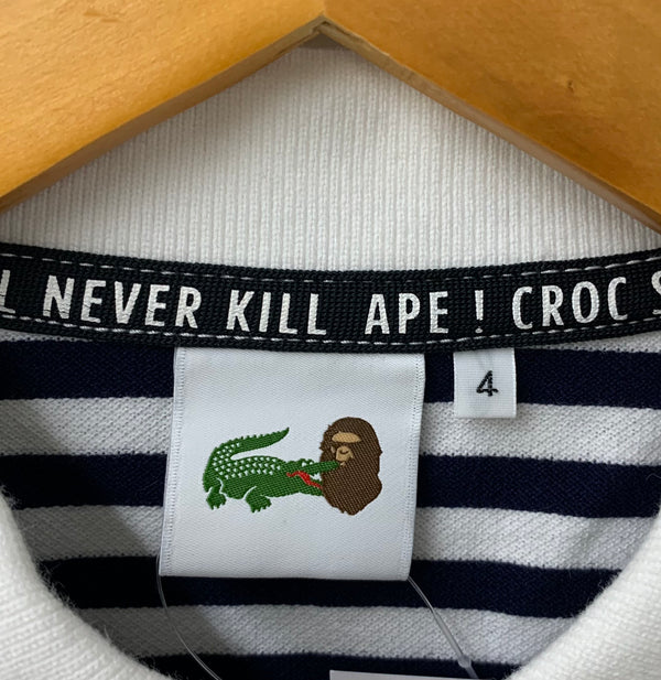 ア ベイシング エイプ A BATHING APE ラコステ LACOSTE ボーダー PH902P 半袖ポロシャツ ロゴ ホワイト 4サイズ 201MT-2038