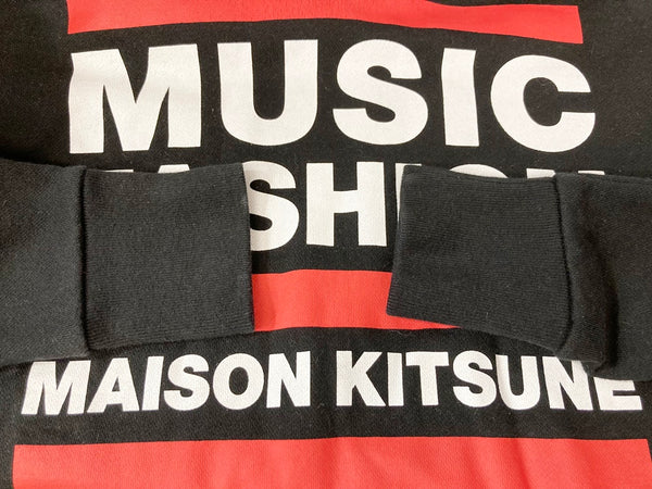 メゾンキツネ Maison Kitsune Maison Kitsuné MUSIC FASHION パーカー プルオーバー フーディ ロゴプリント 長袖 トップス 黒 XS パーカ プリント ブラック SSサイズ 101MT-1049