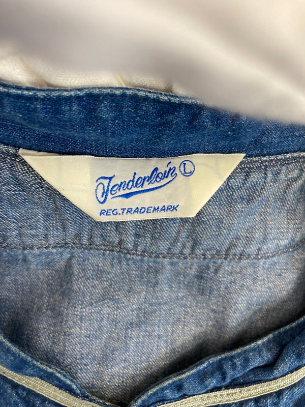 テンダーロイン TENDERLOIN BASEBALL SHT S/S DENIM RH WASH ベースボールシャツ デニムシャツ 半袖シャツ トップス 日本製 Tシャツ 刺繍 ブルー Lサイズ 101MT-1689