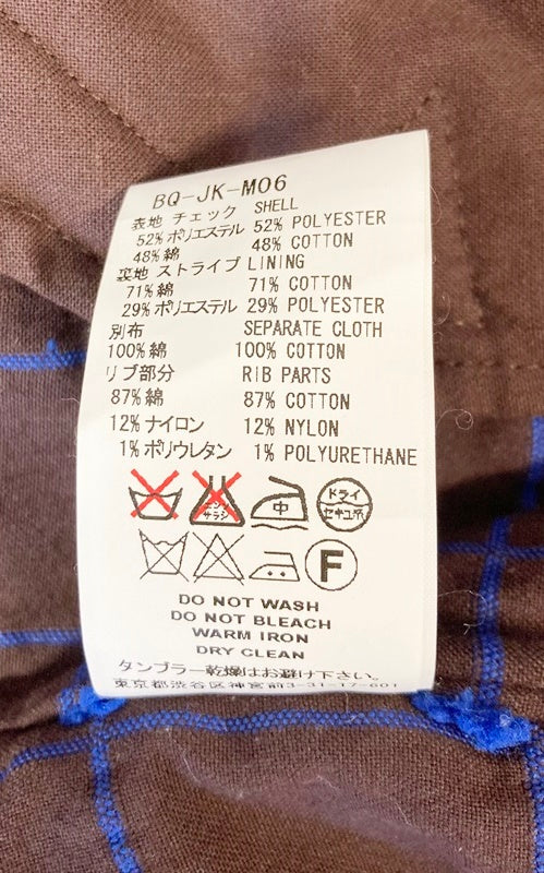 ファセッタズム FACETASM チェック ノーカラー ブルゾン ジップアップ ジャケット ブラウン系 ブルー系 茶 青 Made in JAPAN サイズ4 BQ-JK-M06 4 ジャケット チェック ブラウン 101MT-918