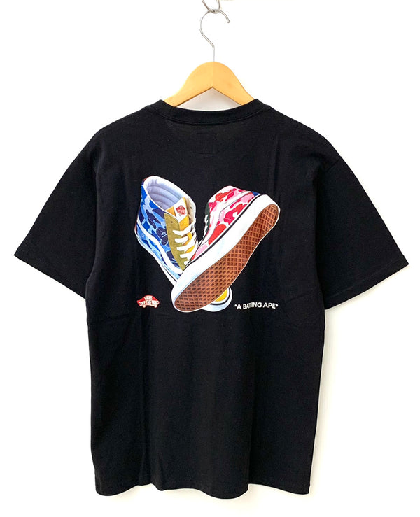 アベイシングエイプ A BATHING APE × VANS バンズ ヴァンズ SK8-HI クルーネック Tee Tシャツ プリント ブラック Mサイズ 201MT-1058