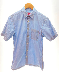 シュプリーム SUPREME 半袖 シャツ ストライプ ブルー ホワイト 青 白 ロゴ 半袖シャツ ストライプ ブルー Sサイズ 101MT-625