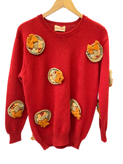 ピンクハウス PINKHOUSE セーター ニット プルオーバー 赤 かぎ編み帽子モチーフ付き 麦わら帽子 肩パット有り  セーター 総柄 レッド 101LT-12