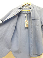 CALEE キャリー EERSUCKER B.D SHIRT シアサッカー ボタン ダウンシャツ  半袖 シャツ S/S ライトブルー 青 水色 ブルー 刺繍 made inJAPAN 日本製 コットン100％ サイズM CL-17SS090 メンズ (TP-707)