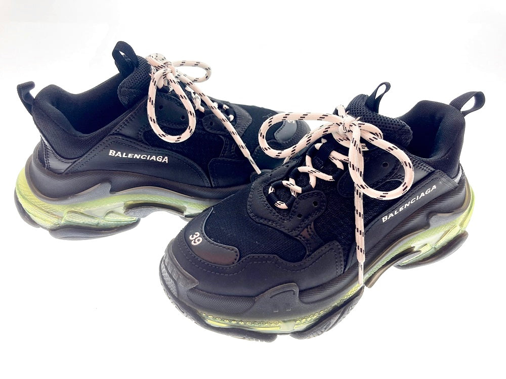 バレンシアガ BALENCIAGA TRIPLE S トリプルＳ クリアソール シューズ ブラック系 黒 刺繍 ロゴ  BLACK×YELLOW×FLUO 541624 メンズ靴 スニーカー ブラック 26cm 101-shoes780 | 古着通販のドンドンサガール