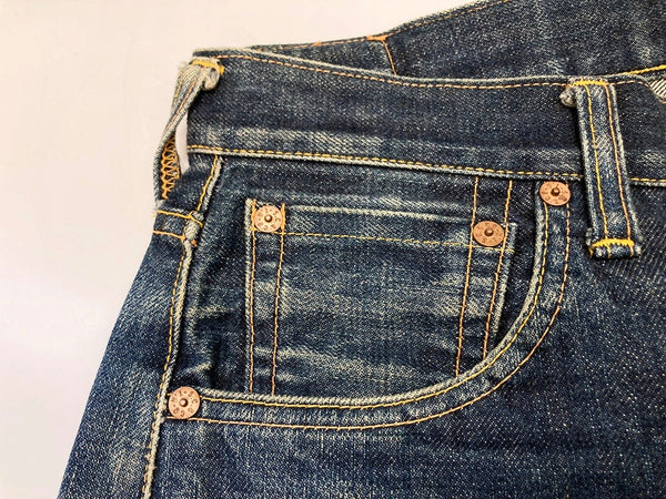 エヴィス EVISU No2 NO2 戎 SPECIAL 釣りパッチ 刺繍カモメ 赤耳 初期 セルビッチ デニムパンツ ジーンズ ジーパン  Lot 2501RXX デニム 刺繍 ネイビー 29×35 101MB-322